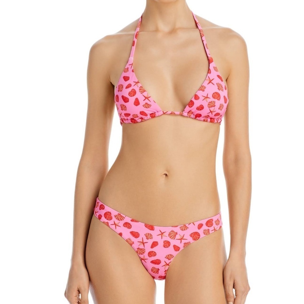 NWT AQUA Pink Seashell Print String Bikini Top & Bikini Bottom 2 PC Size Large